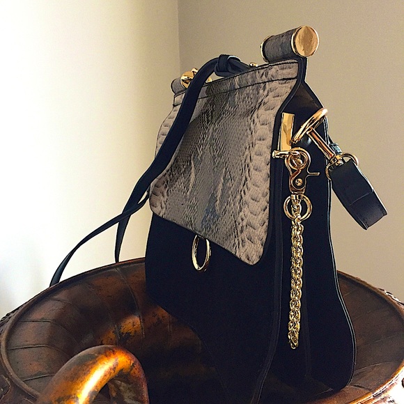 INZI Snake Skin Leather Gold Velvet Handbag - Picture 6 of 15